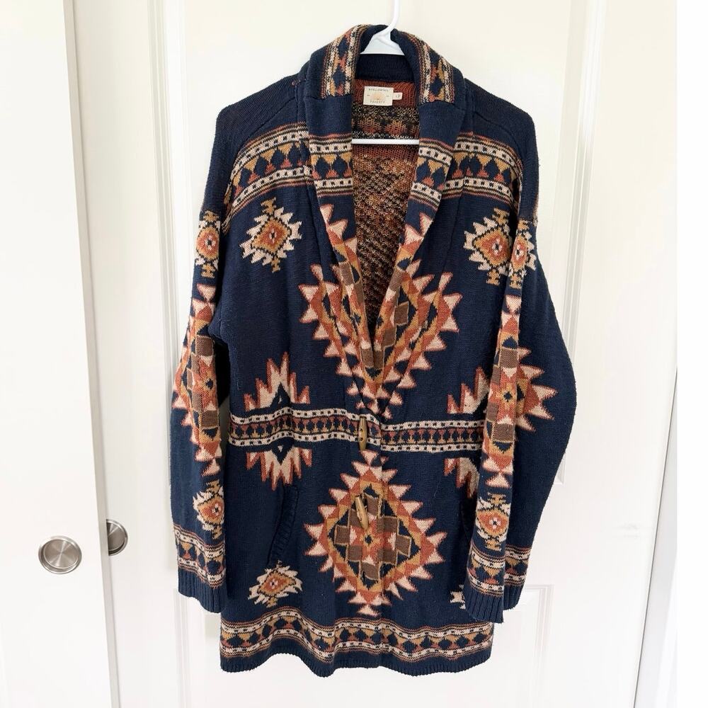 Faherty x B. Yellowtail Lodge Aztec Print Shall Collar Cardigan Wolf Mountain L - Picture 2 of 6